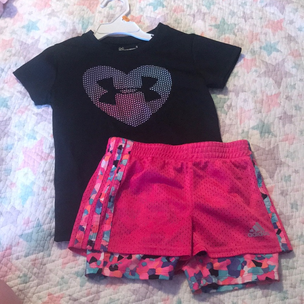 4T underarmour tee 3T adidas shorts